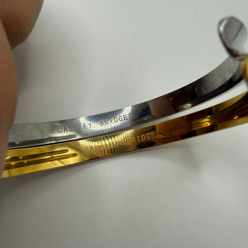 Minimalist Modern Gold Silver Cuff Bracelet Lot of 2 Ashley Bridget - Picture 6 of 8